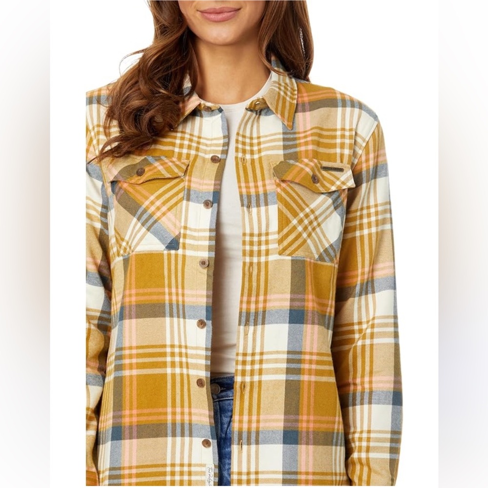 Salty Crew Long Haul Flannel Gold Plaid Shirt Size Small